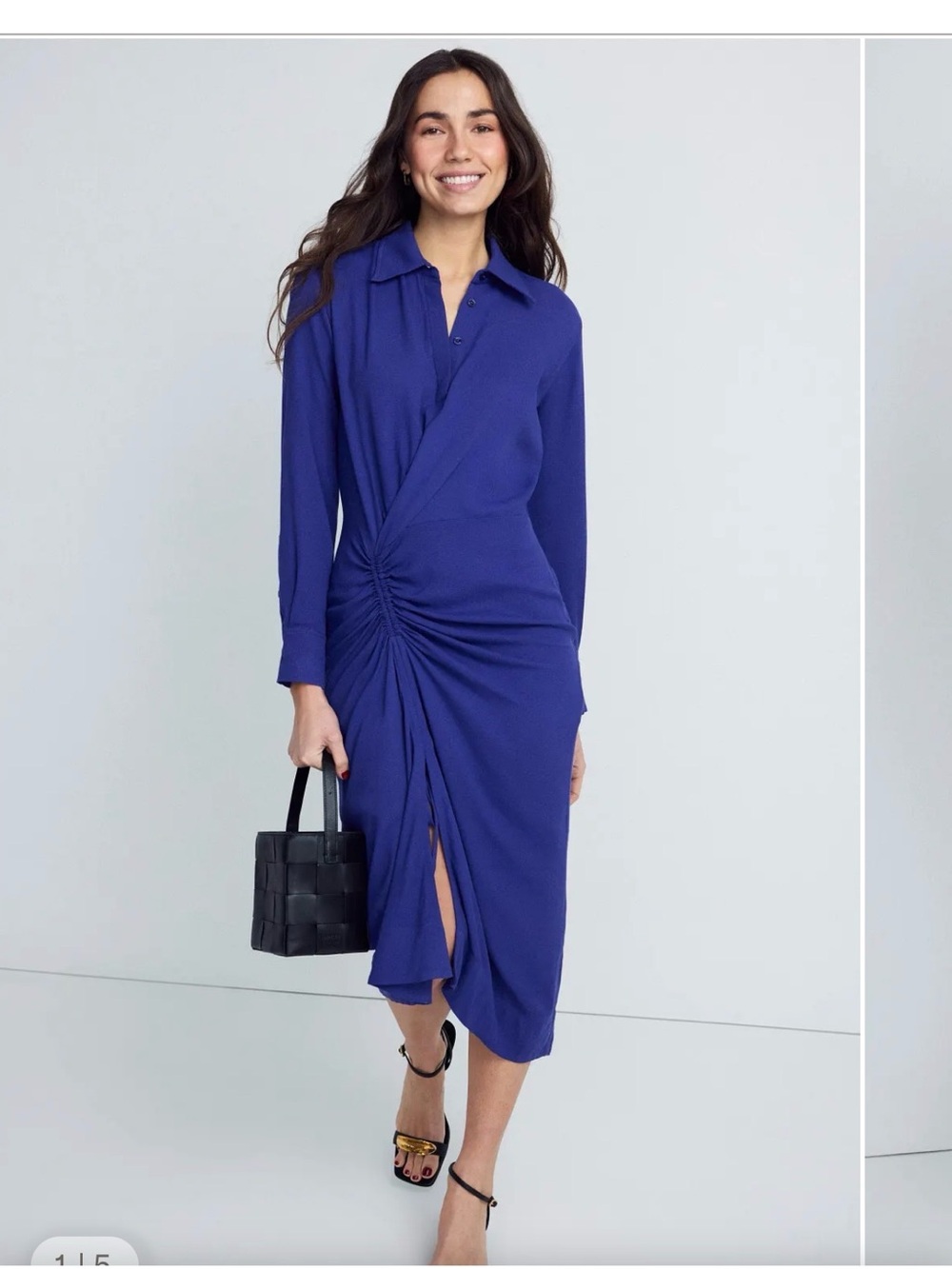 Callas Milano Women's Long-Sleeve Ruched Midi Dress in Deep Blue Designer